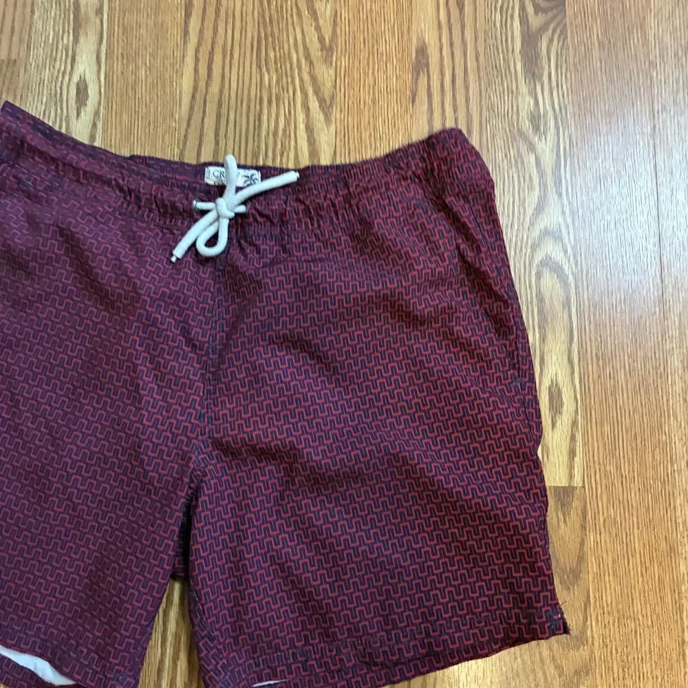 J.Crew Men’s S 6” Stretch Swim Trunks Red Blue Geometric Print Soft-Lined Vaca